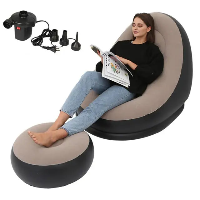 Inflatable Air Mattress Lazy Sofa with Comfortable Leg Stool - Haeska