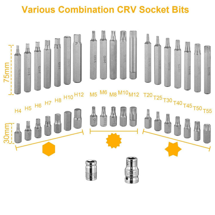 40-Pieces: Socket Bit Set Hex Torx Spine - Haeska