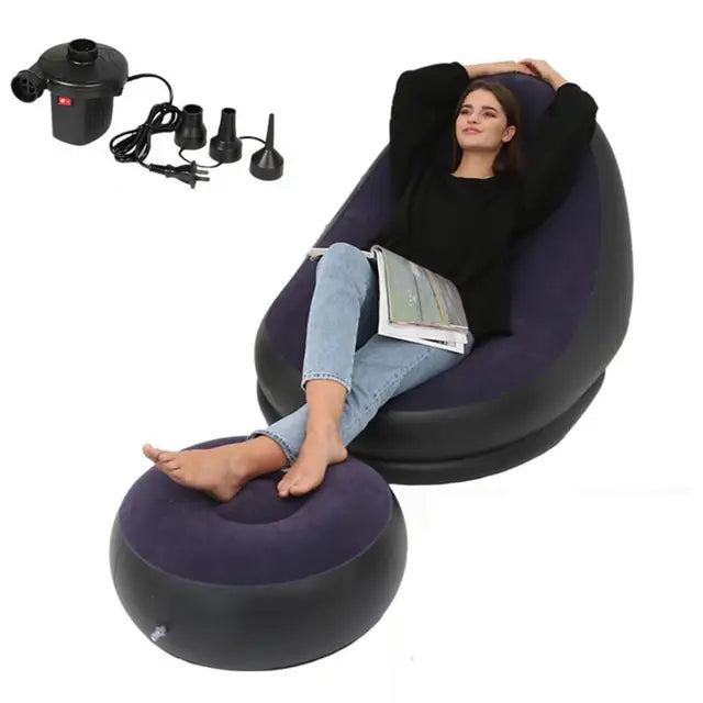 Inflatable Air Mattress Lazy Sofa with Comfortable Leg Stool - Haeska