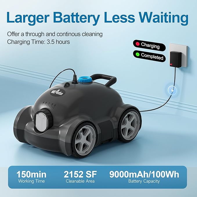 2024 Cordless Robotic Pool Vacuum Cleaner - 150 Min Runtime, 2152 Sq. Ft. Coverage - Haeska