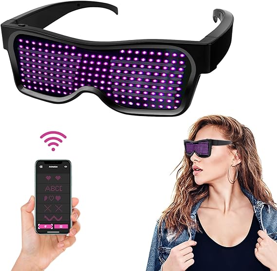 Bluetooth Programmable LED Text Display Glasses - USB Charging, Perfect for Parties and Festivals - Haeska