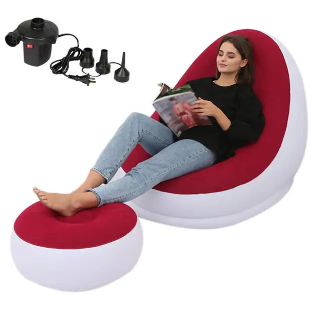 Inflatable Air Mattress Lazy Sofa with Comfortable Leg Stool - Haeska