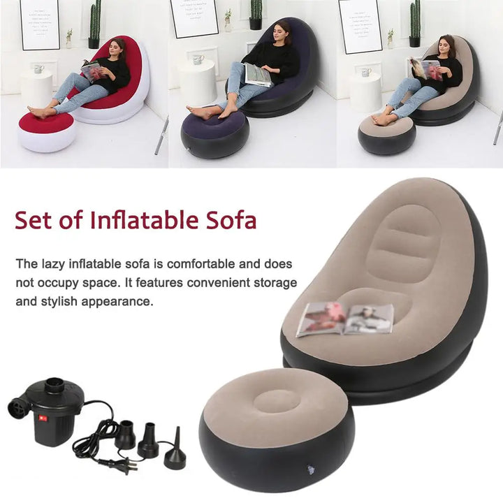 Inflatable Air Mattress Lazy Sofa with Comfortable Leg Stool - Haeska