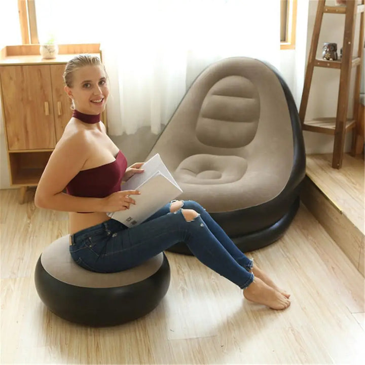 Inflatable Air Mattress Lazy Sofa with Comfortable Leg Stool - Haeska