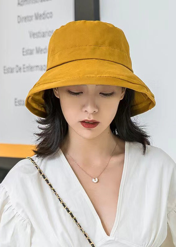 2022 Cute Yellow Cotton Flat Top Bucket Hat