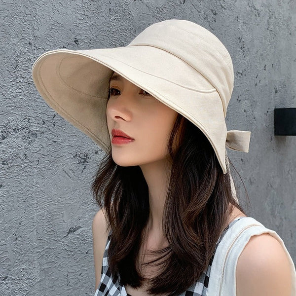 Stylish Wide Brim Summer Sun Visor Hat with Chic Oversized Bow - Haeska