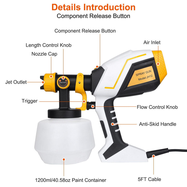 Electric Paint Sprayer HVLP with Different Spray Patterns 1200ML Detachable Container - Haeska