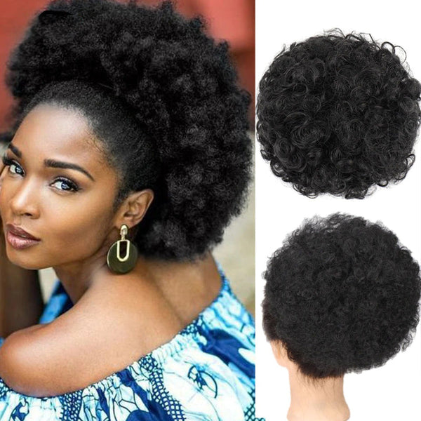 Short Afro Puff Kinky Hair Bun Drawstring Ponytail Hair Extensions - Haeska