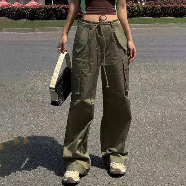 Y2K High Waist Baggy Cargo Pants for Women - Haeska