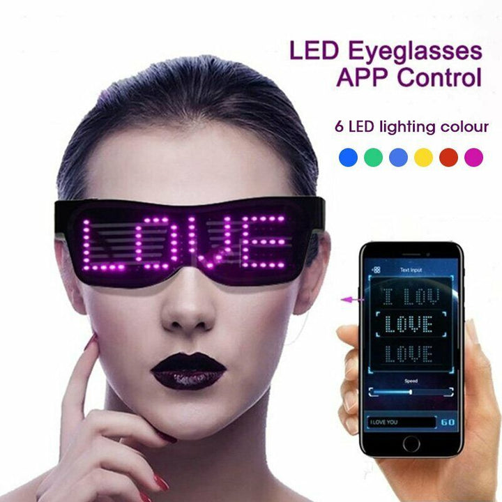 Bluetooth Programmable LED Text Display Glasses - USB Charging, Perfect for Parties and Festivals - Haeska